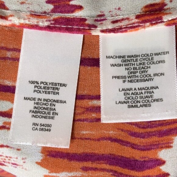 Jones NY Signature Blouse Top Orange Purple Taupe Waterfall Button Front LS S XL - Picture 10 of 10